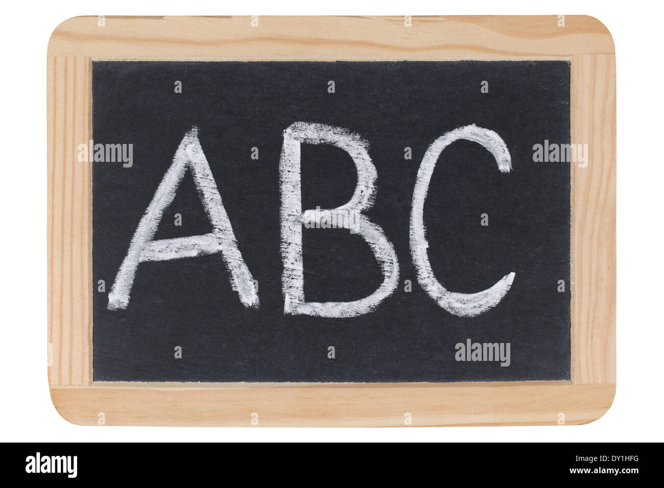 The letters ABC on a blackboard at school, isolated on white Stock Photo