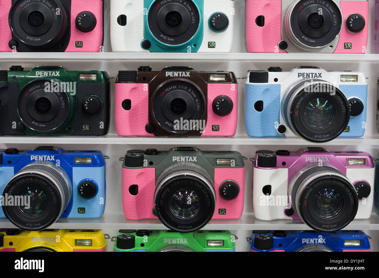 Pentax Q10 Cameras on display in Yodobashi Camera electronics store in Shinjuku Tokyo Stock Photo