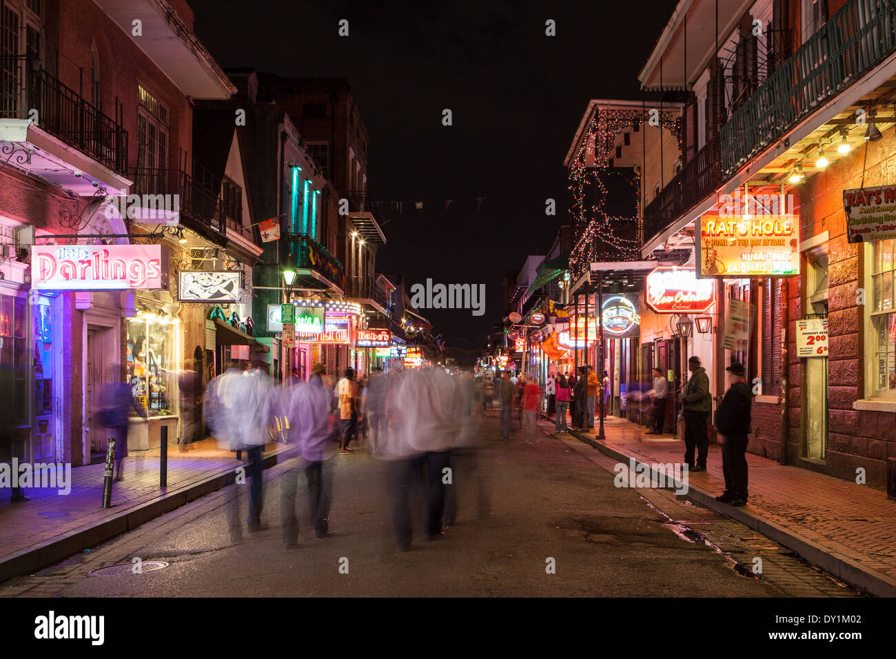 Bourbon St in the French Quarter at night in New Orleans, Louisiana, USA Stock Photo