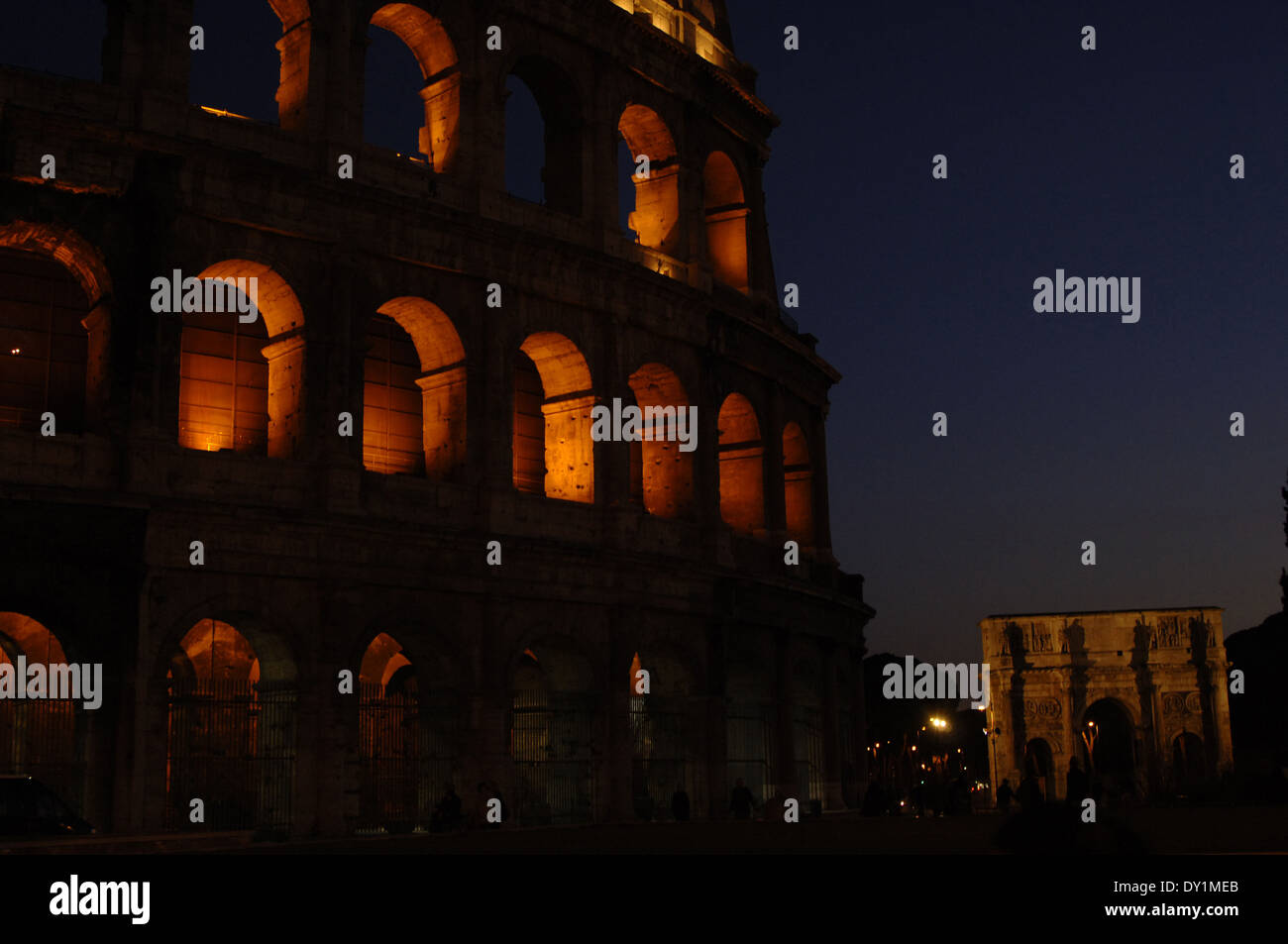 Italy. Rome. The Colosseum (Coliseum) or Flavian Amphitheatre. 1st century A.C. Nocturnal view. Stock Photo