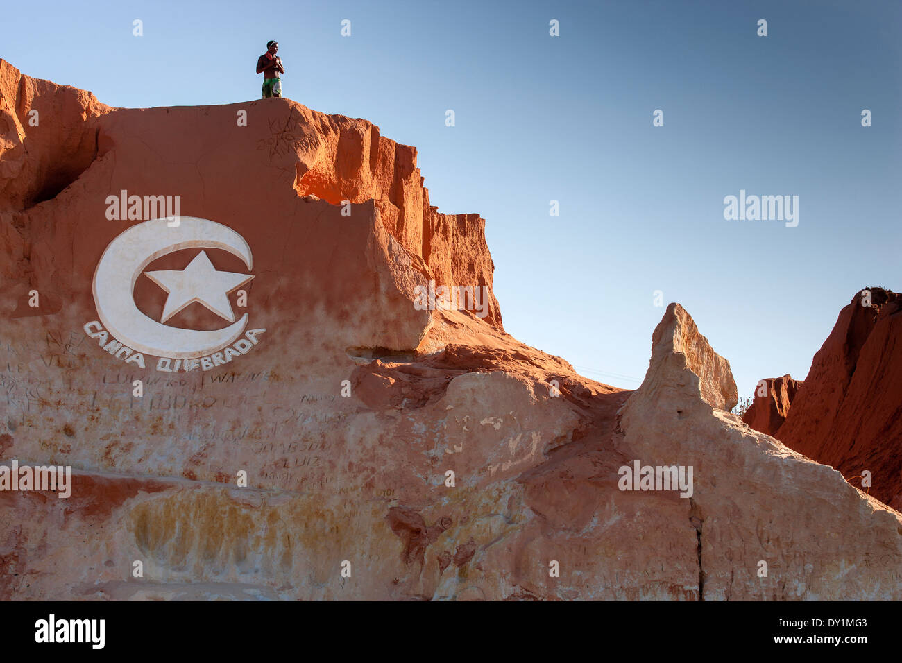 Canoa Quebrada, Beach, Fortaleza, Ceara, Brazil, red rocks, stones, Logo, man Stock Photo