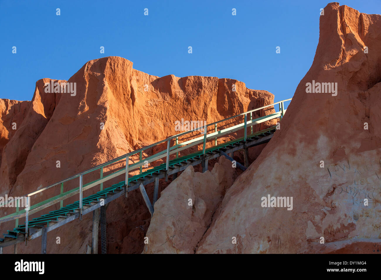 Canoa Quebrada, Beach, Fortaleza, Ceara, Brazil, red rocks, stones, gangway Stock Photo