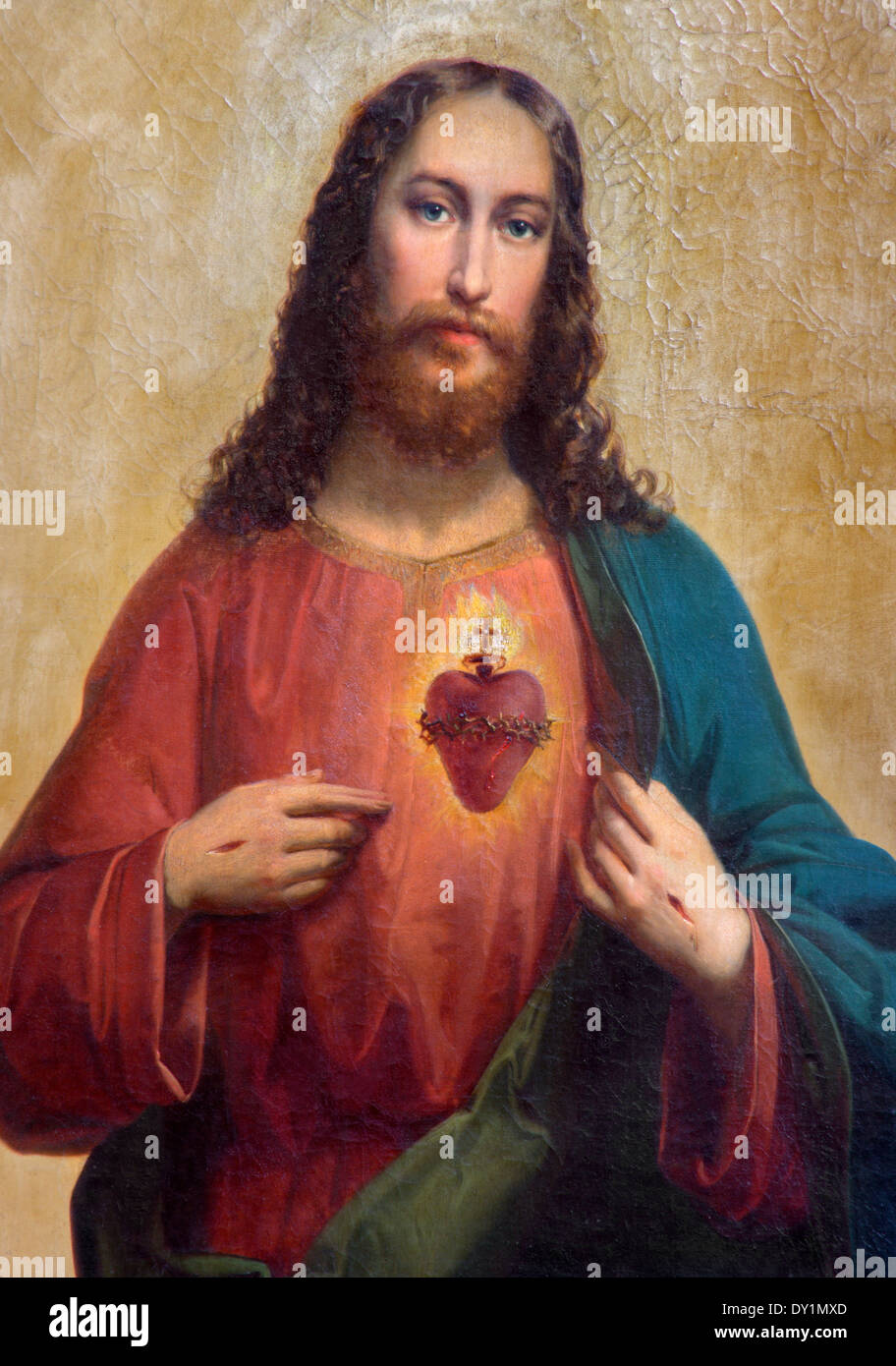 TRNAVA, SLOVAKIA - MARCH 3, 2014: Heart of Jesus Christ. Paint from side altar from 19. cent. Stock Photo