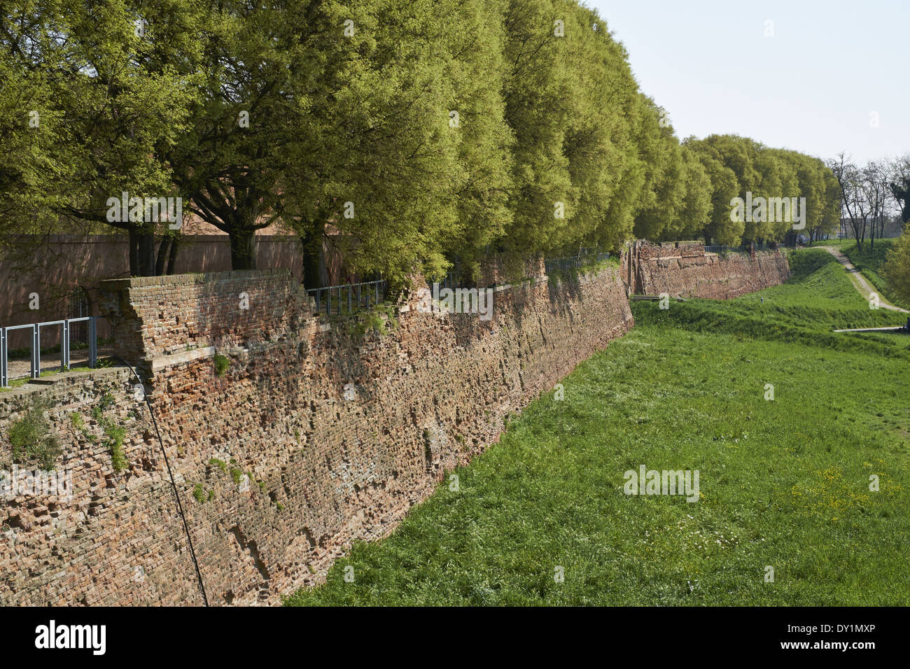 Ferrara, Italy. Fortified city walls built of brick 15th and 16th centuries by d the d'Este dynasty Stock Photo
