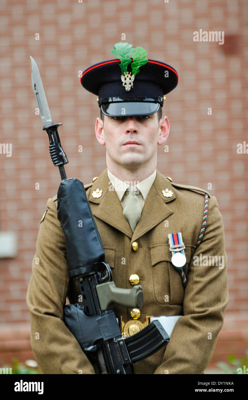 Soldier from the 2nd Batt. Mercian Regiment on parade with a rifle ...