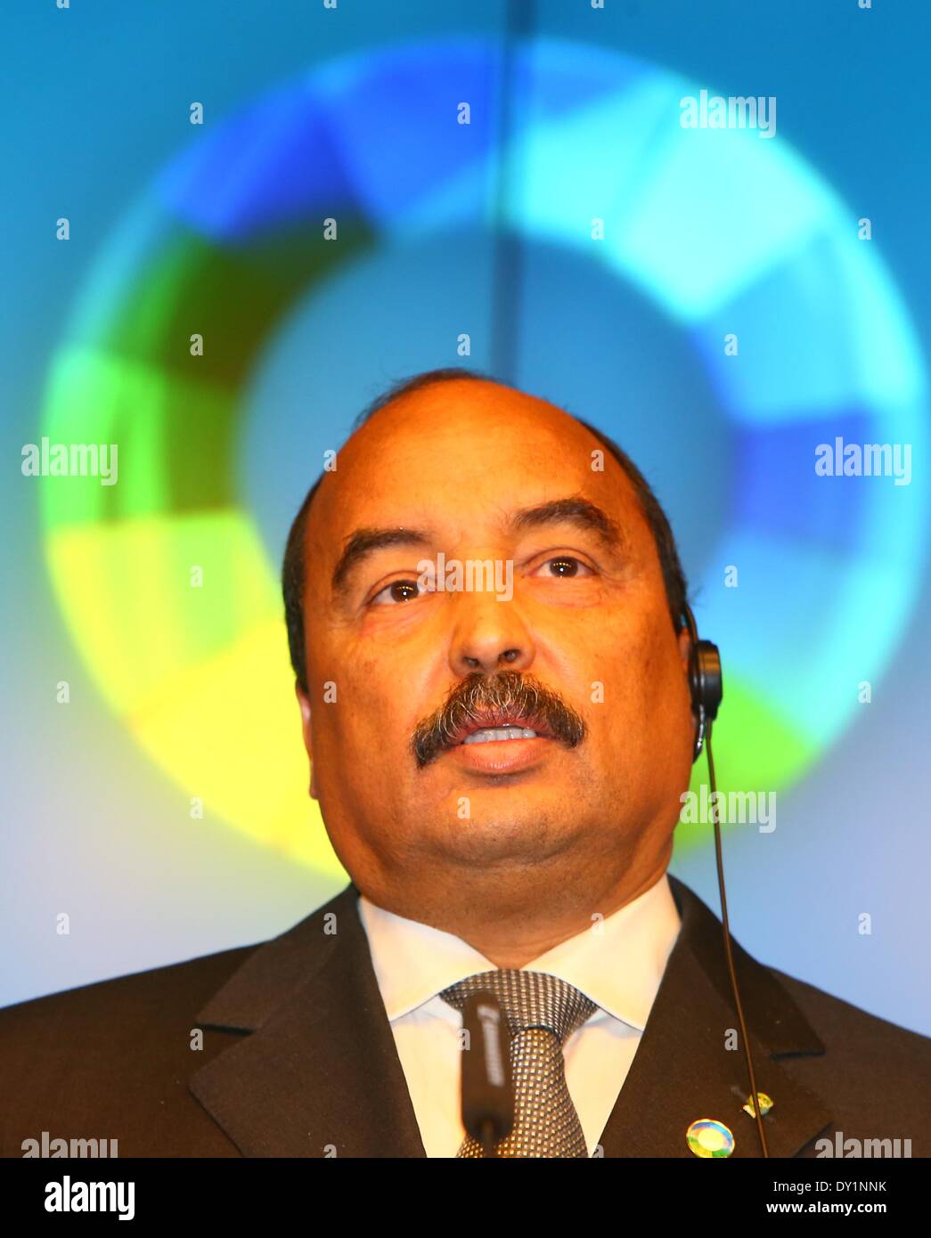 Brussels, Belgium. 3rd Apr, 2014. African Union Chair President Mohamed Ould Abdel Aziz attends a press conference in EU headquarters, Brussels, Belgium, on April 3, 2014. The two-day-long 4th EU-Africa summit concluded here on Wednesday. Credit:  Gong Bing/Xinhua/Alamy Live News Stock Photo
