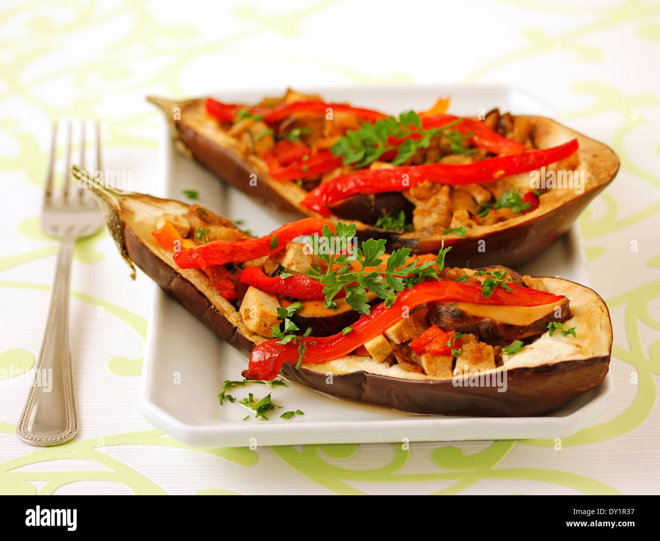 Stuffed aubergines with tofu and mushrooms. Recipe available Stock