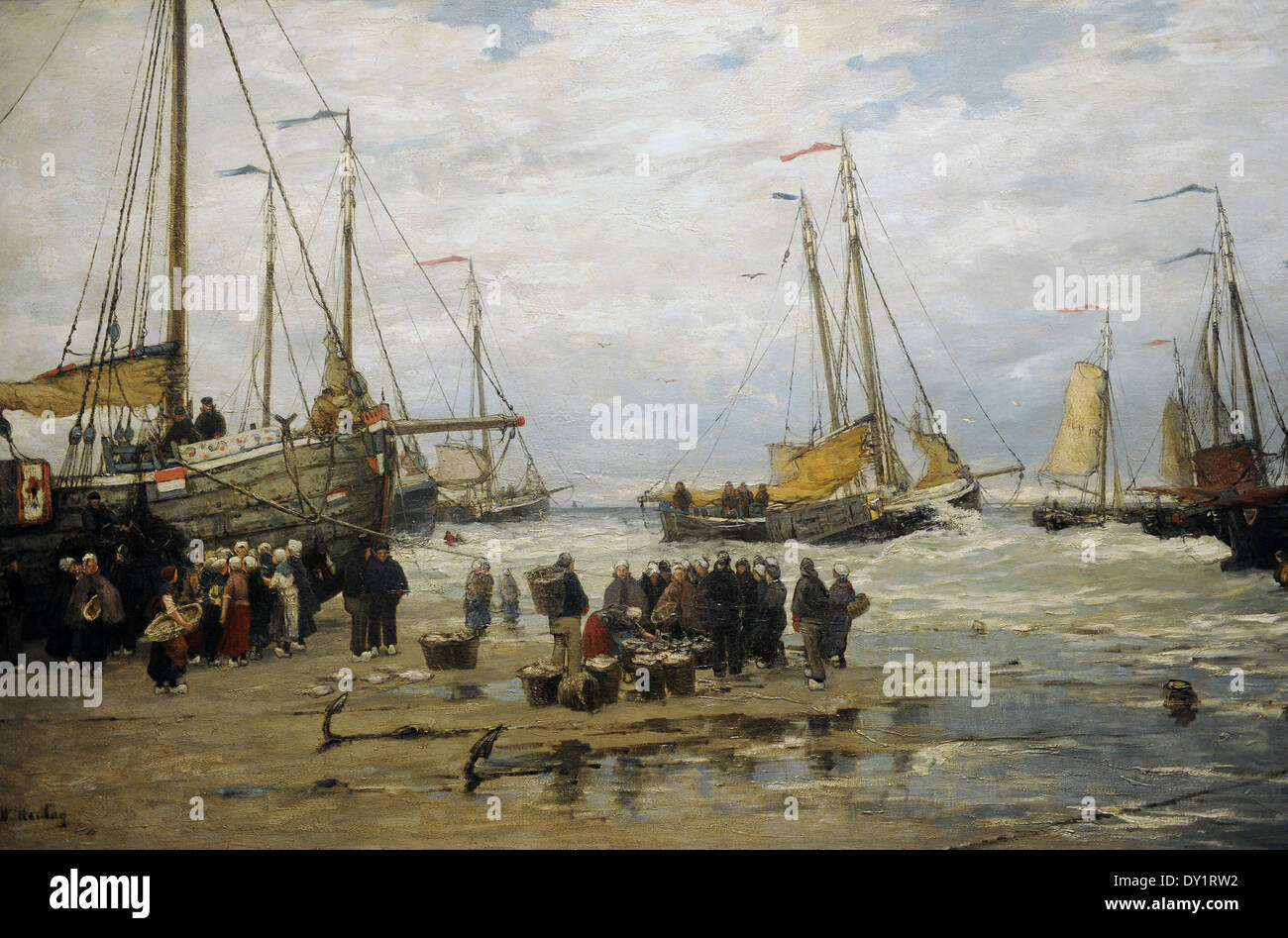 Hendrik Willem Mesdag (1831-1915). Dutch painter. Fishing Pinks in Breaking Waves, c. 1875-1885. Stock Photo