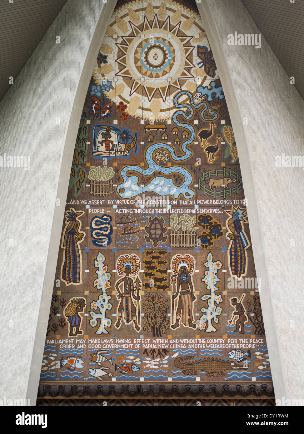 Mural above the entrance Parliament Haus, Port Moresby City, Papua New Guinea Stock Photo