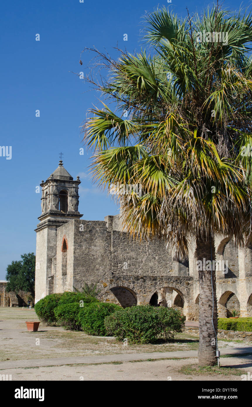 Mission San Jose, San Jose y San Miguel de Aguayo, is one of five existing missions along the San Antonio River. Stock Photo