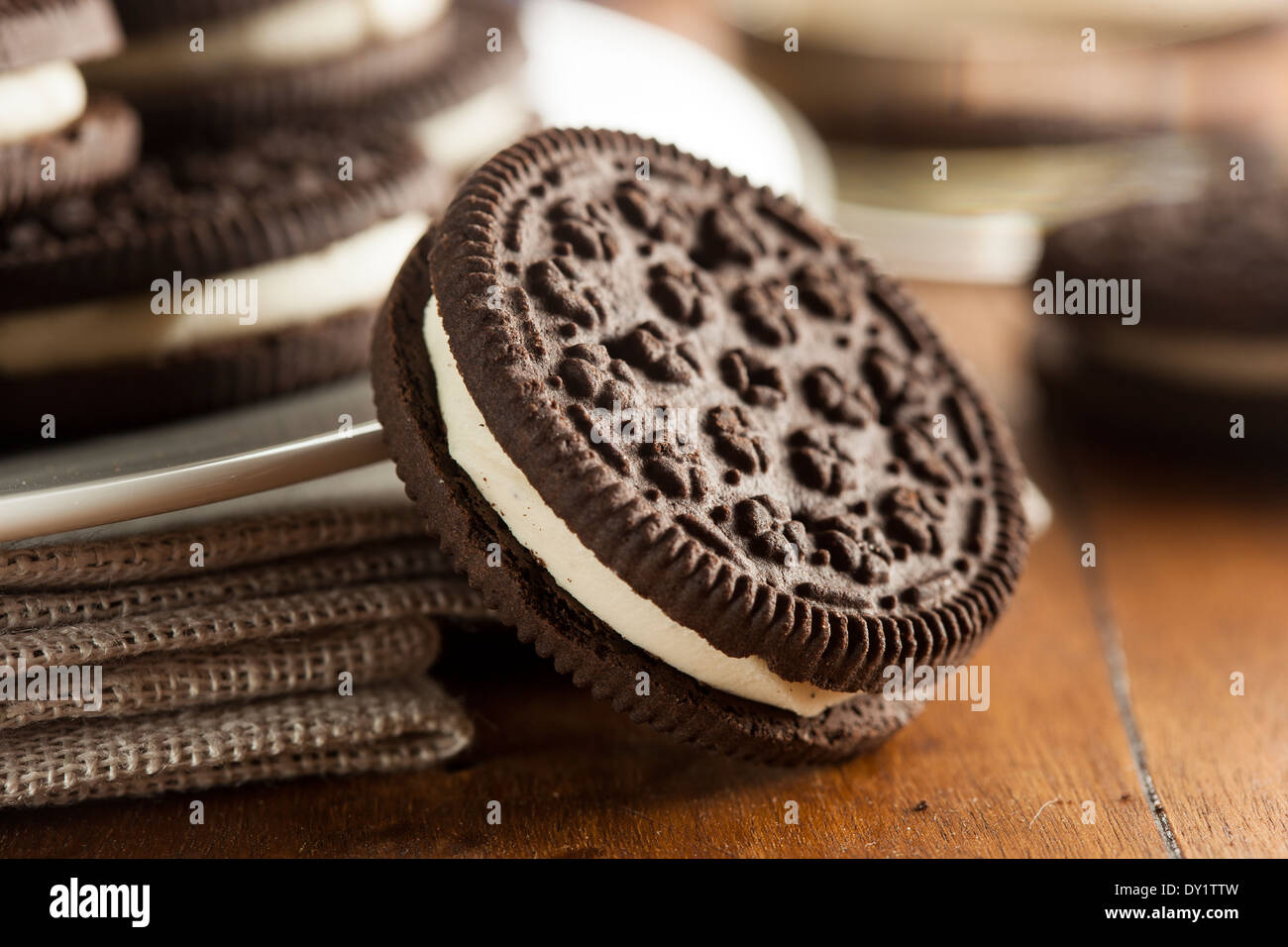 Unhealthy Chocolate Cookies with Vanilla Cream Filling Stock Photo Alamy