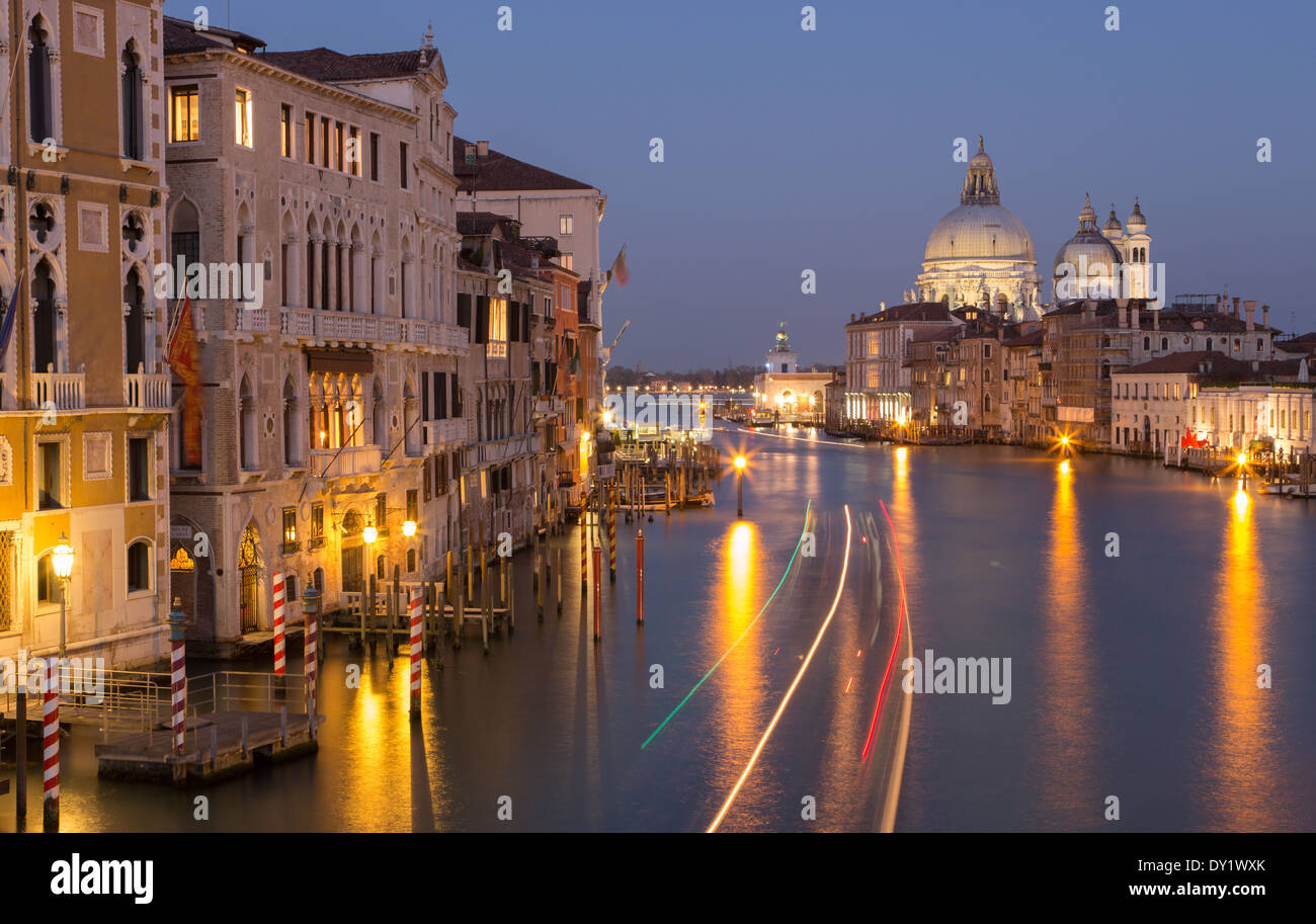 Venice - Canal grande in evening dusk from Ponte Accademia Stock Photo