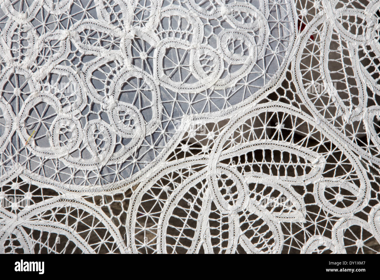 Venice - detail from lace on market of Burano Island. Stock Photo