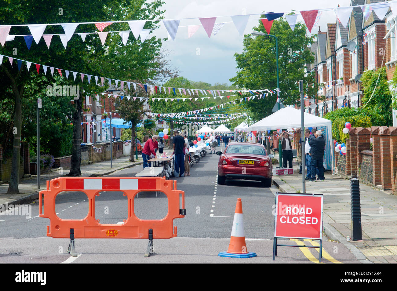 Royalty free stock photo of the preparation of a local street party in the occasion of the Diamond Jubilee Stock Photo
