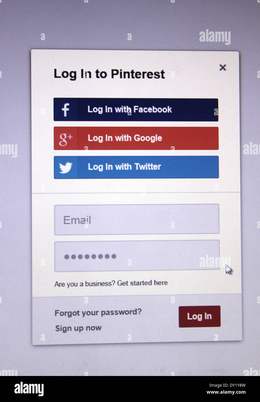 Pinterest website login page Stock Photo Alamy