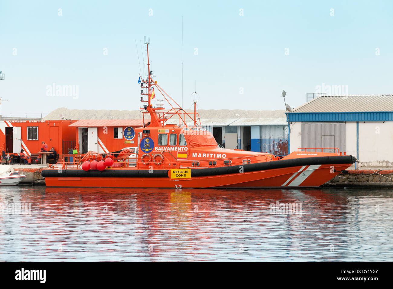A spanish lifeboat moored in the port at Garrucha, Almeria Andalusia Spain Europe Stock Photo