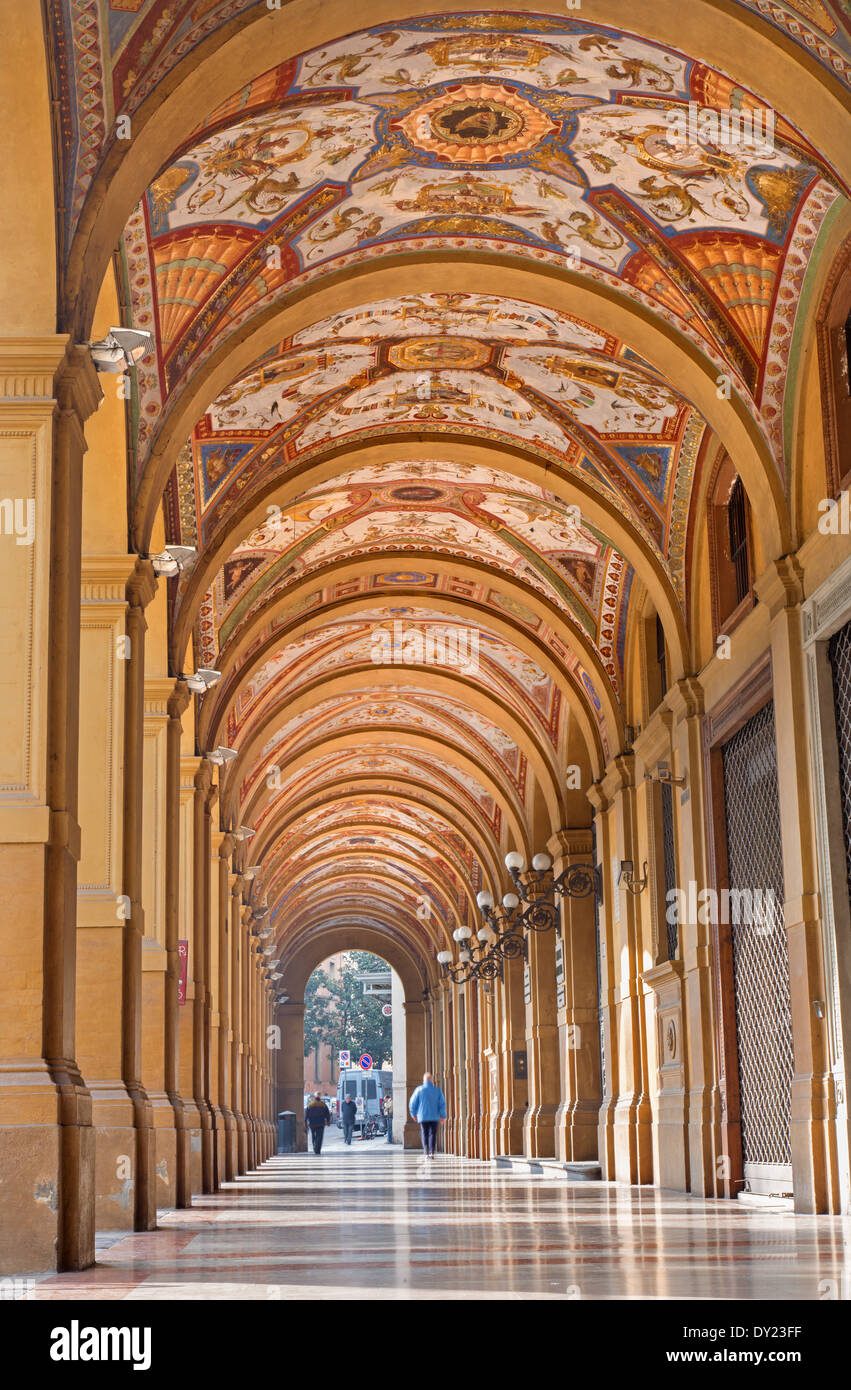 BOLOGNA, ITALY - MARCH 16, 2014: External corridor from Via Farini street in morning. Stock Photo