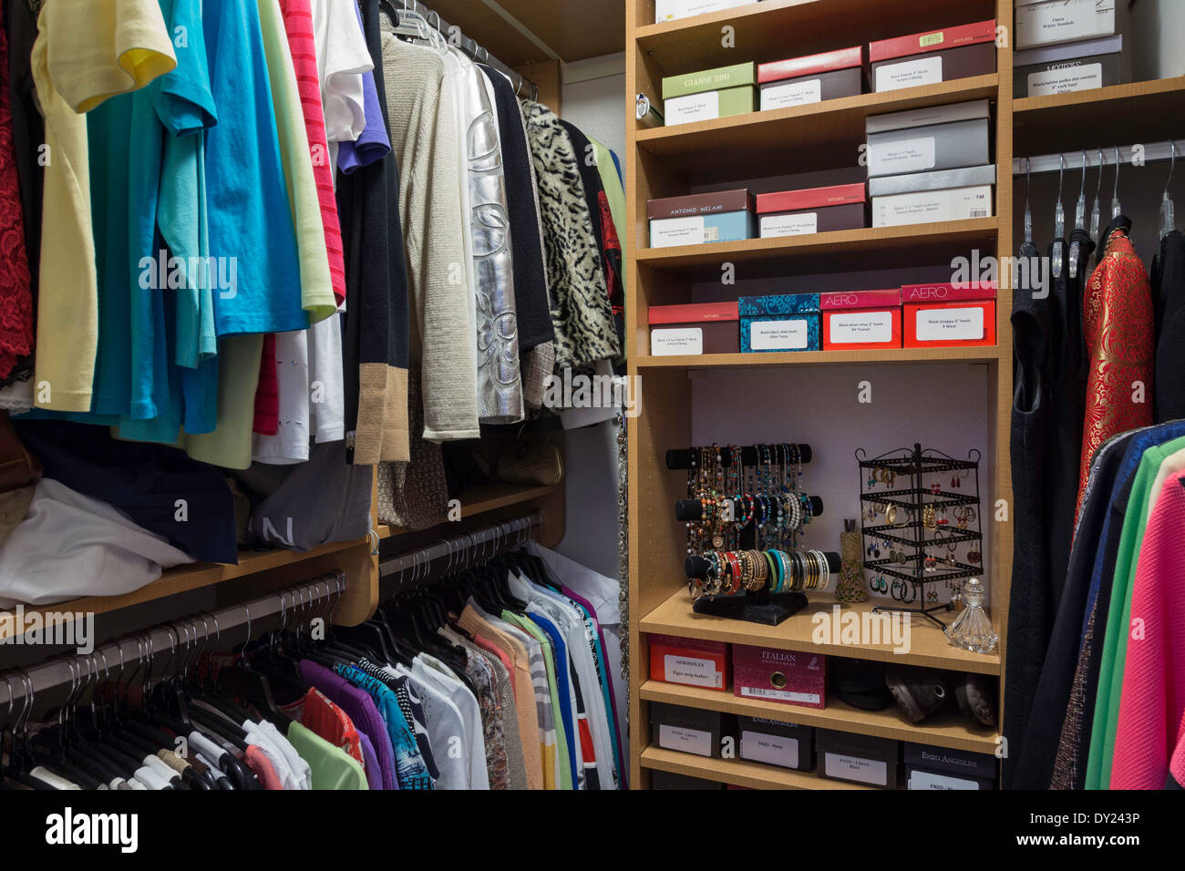 Organized Home Walk-in Closet, USA Stock Photo