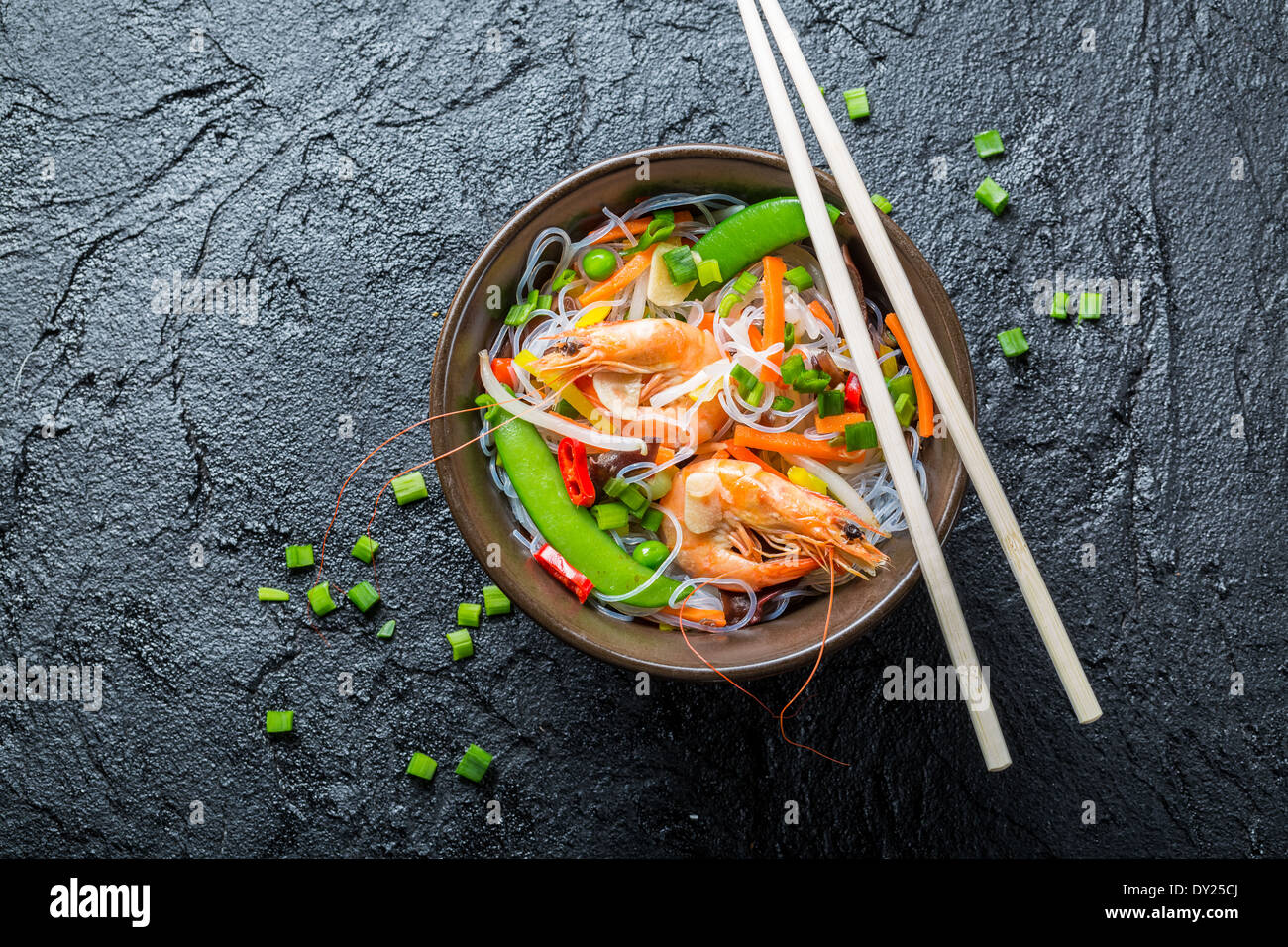 Vegetables with noodles and shrimp Stock Photo - Alamy