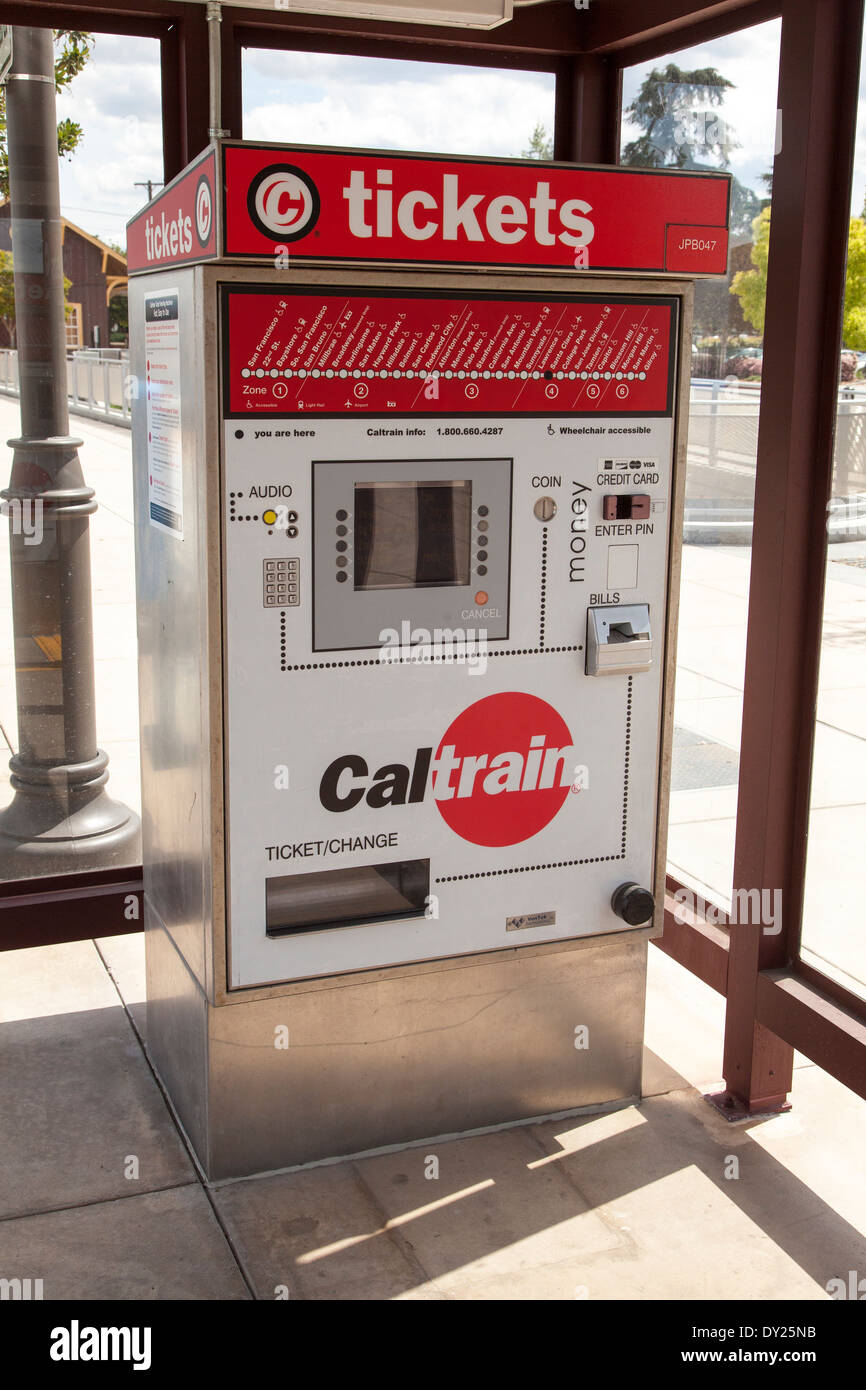 Ticketing machine located at the Cal Train Station in Santa Clara, CA. Stock Photo