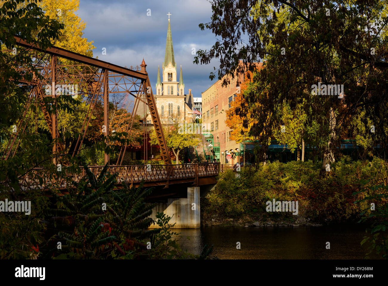 Our Lady of Lourdes Catholic Church and steel truss bridge at St ...