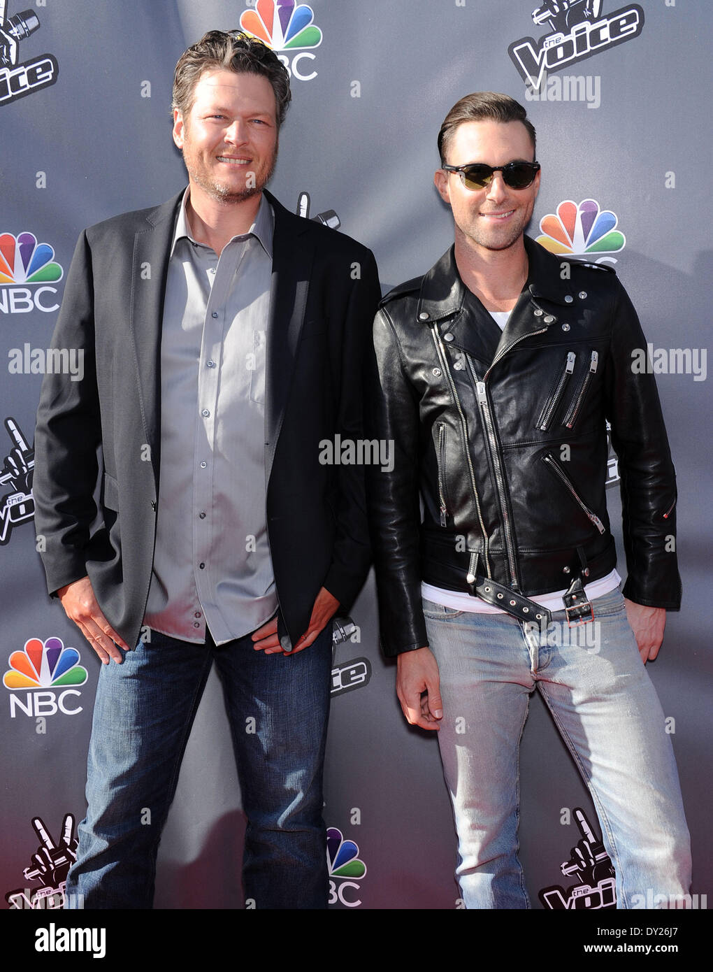 Hollywood, California, USA. 3rd Apr, 2014. Blake Shelton & Adam Levine ...