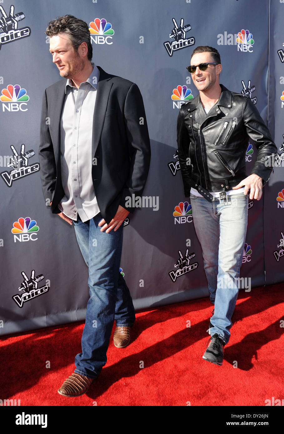 Hollywood, California, USA. 3rd Apr, 2014. Blake Shelton & Adam Levine ...