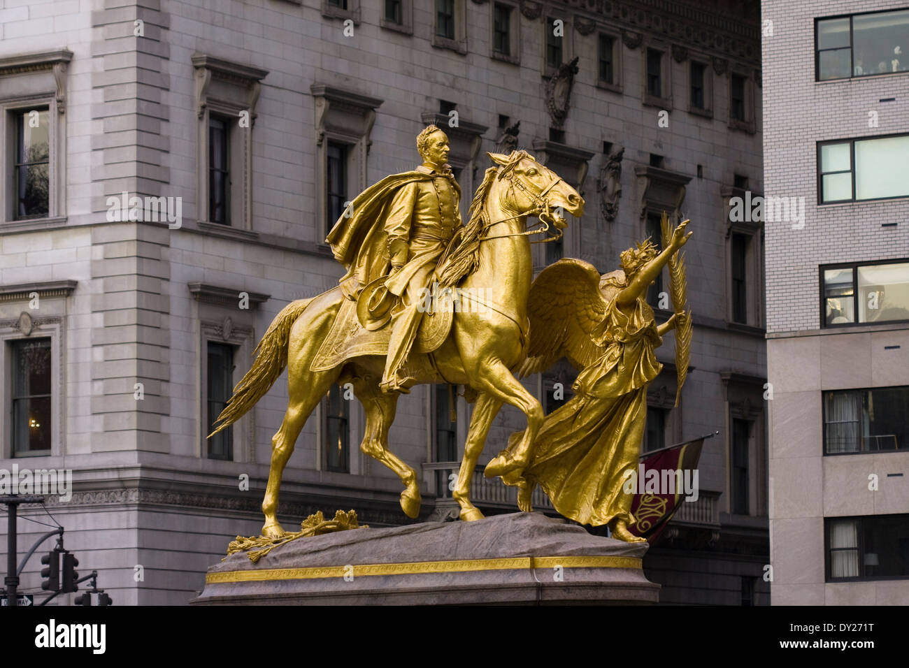 Statue of William Tecumseh Sherman and the Godess Victory at the Grand Army Plaza by American artist Augustus Saint Gaudens Stock Photo