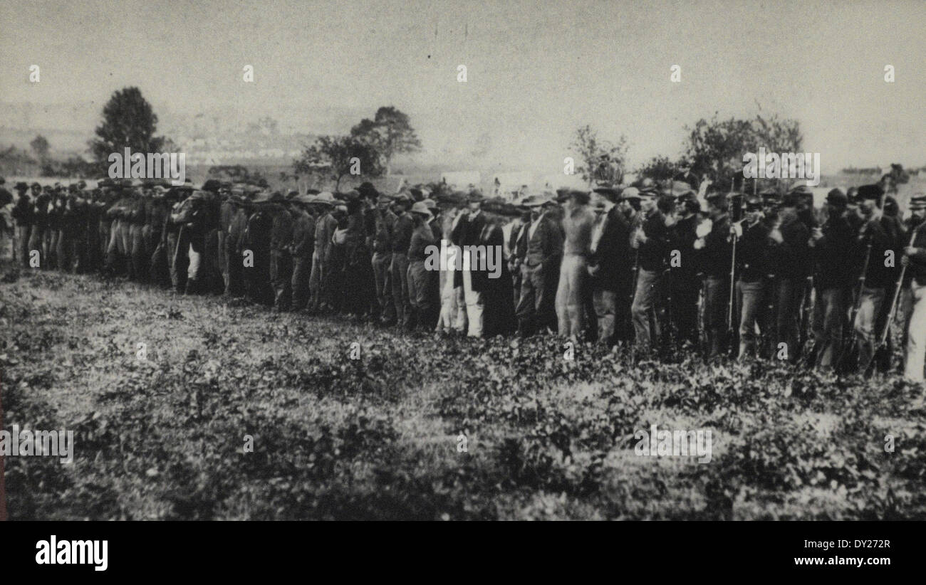 Confederate prisoners Under Guard during the USA Civil War Stock Photo