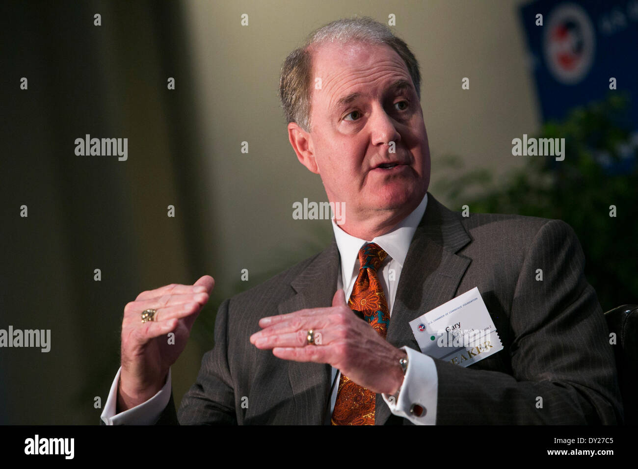 Washington DC, USA . 03rd Apr, 2014. Gary Kelly, Chairman of the Board, President and Chief Executive Officer, Southwest Airlines, speaks at the U.S. Chamber Of Commerce Foundation 13th Annual Aviation Summit  in Washington, D.C., on April 3, 2014. Credit:  Kristoffer Tripplaar/Alamy Live News Stock Photo