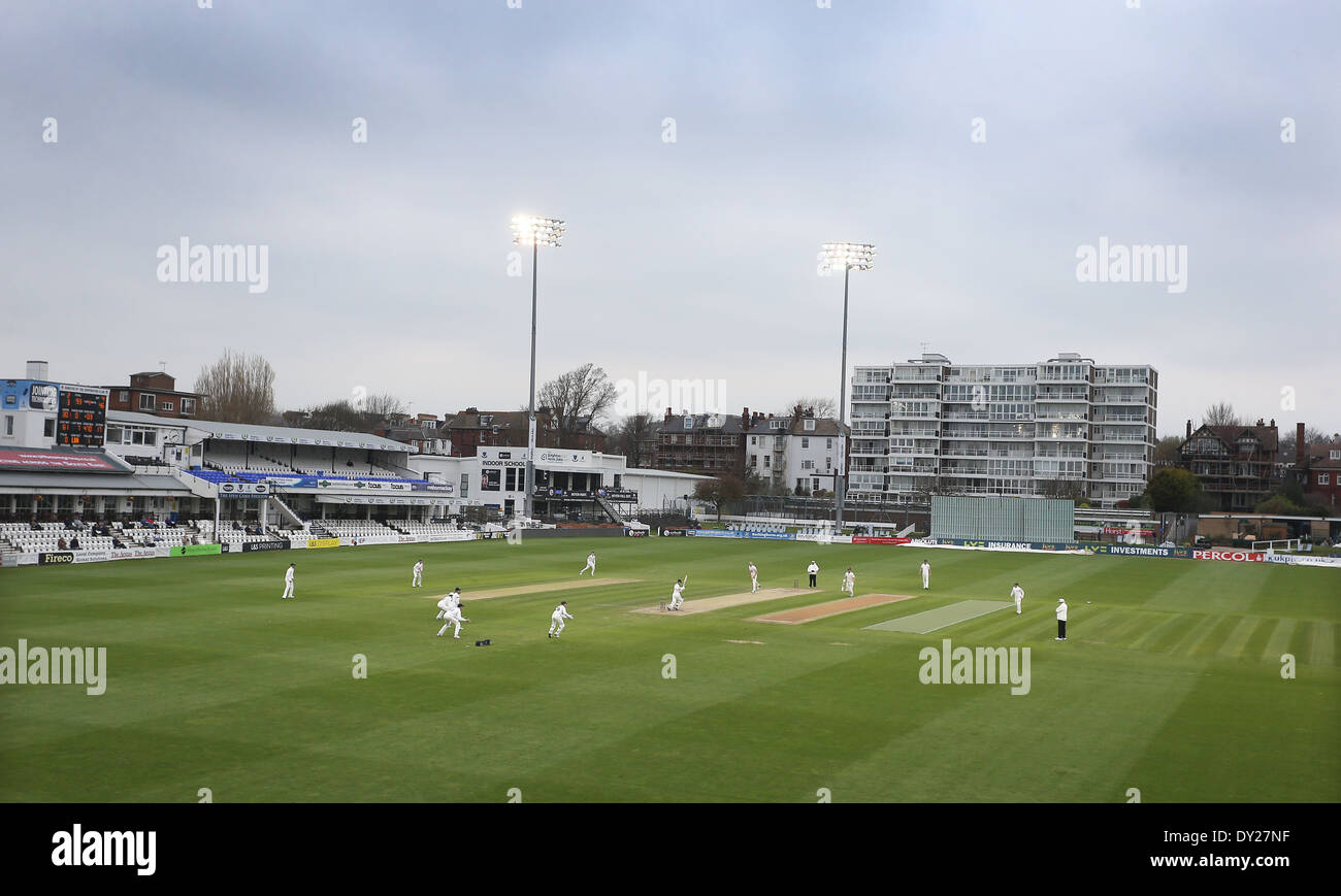 Sussex cricket under floodlights at Hove. Stock Photo