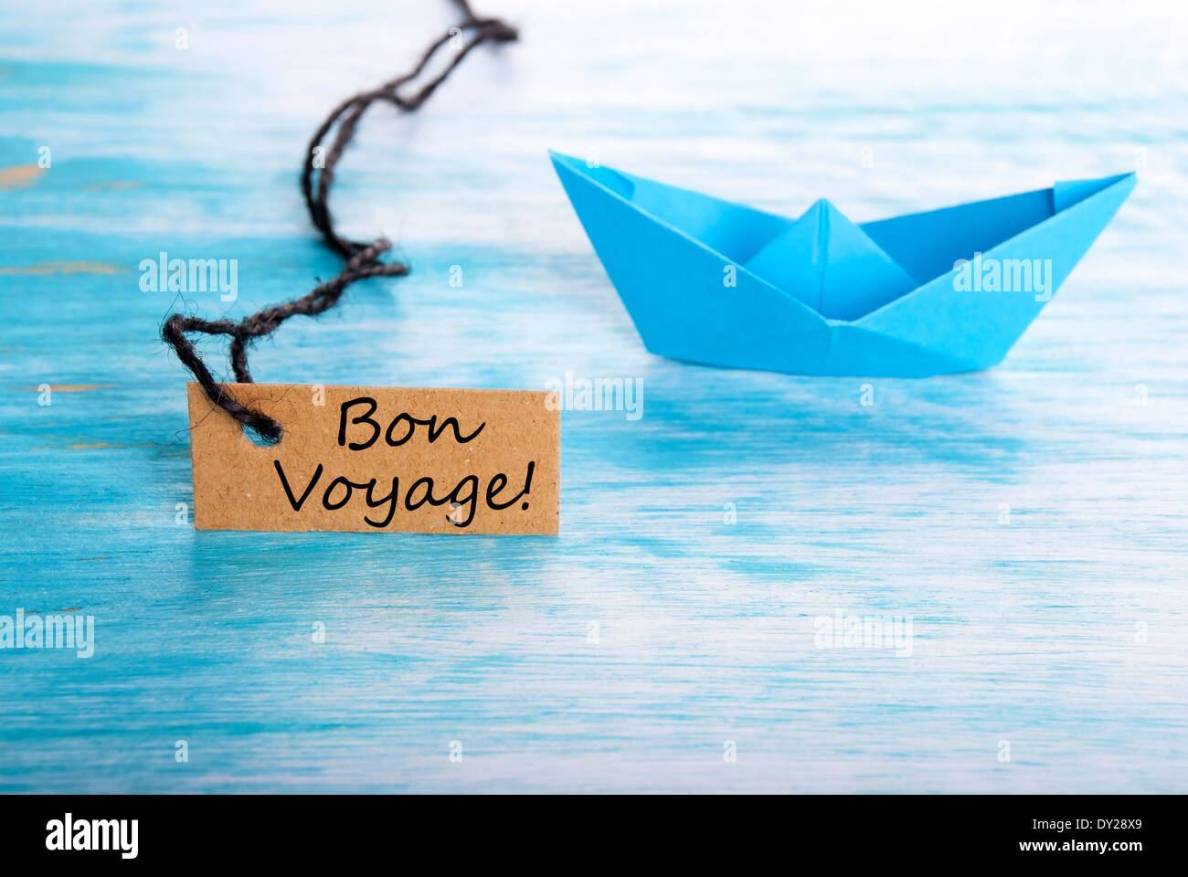 Ship with a Label with Bon Voyage on it which means Safe Journey Stock Photo