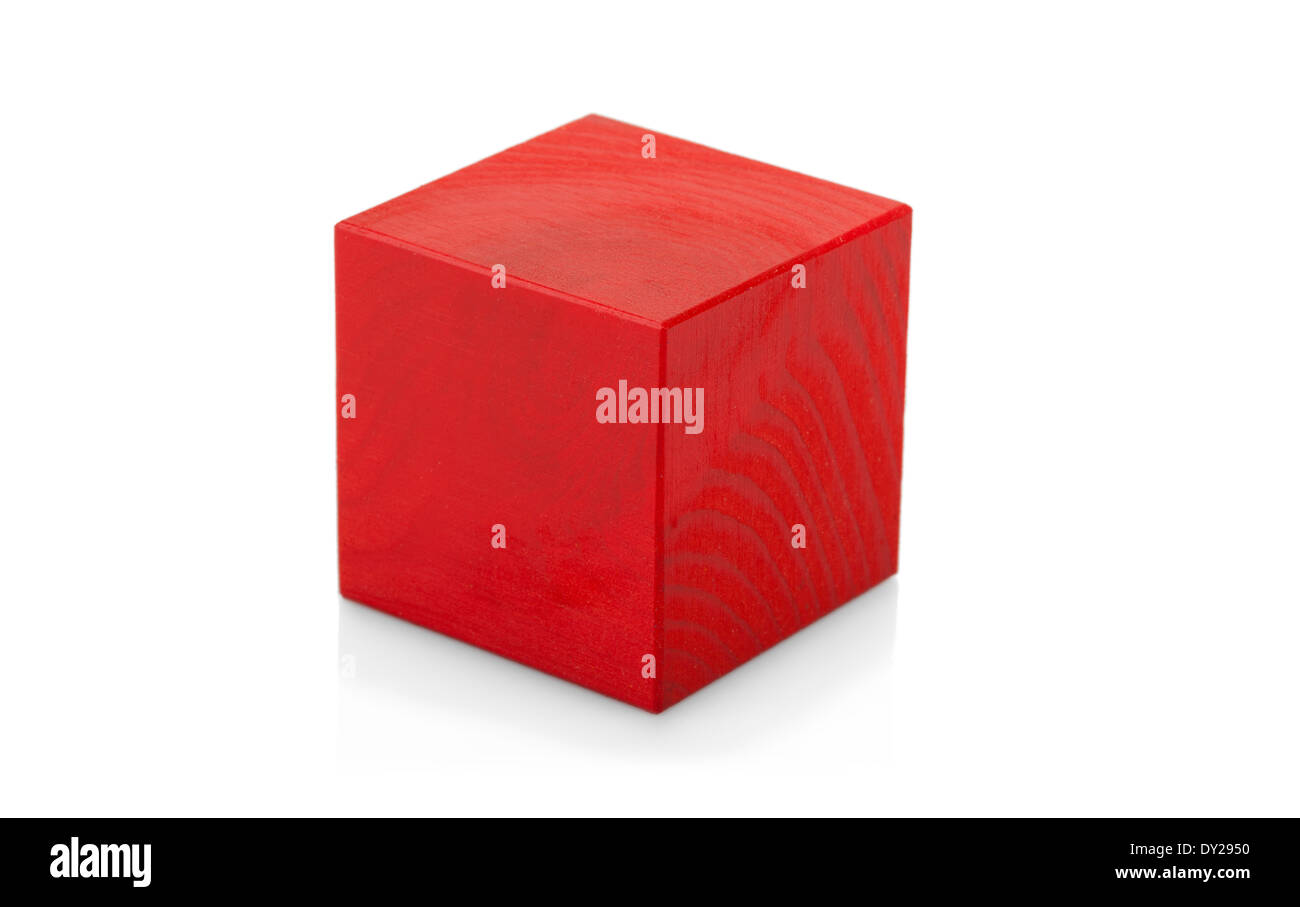 Red wooden cube toy isolated on white background Stock Photo
