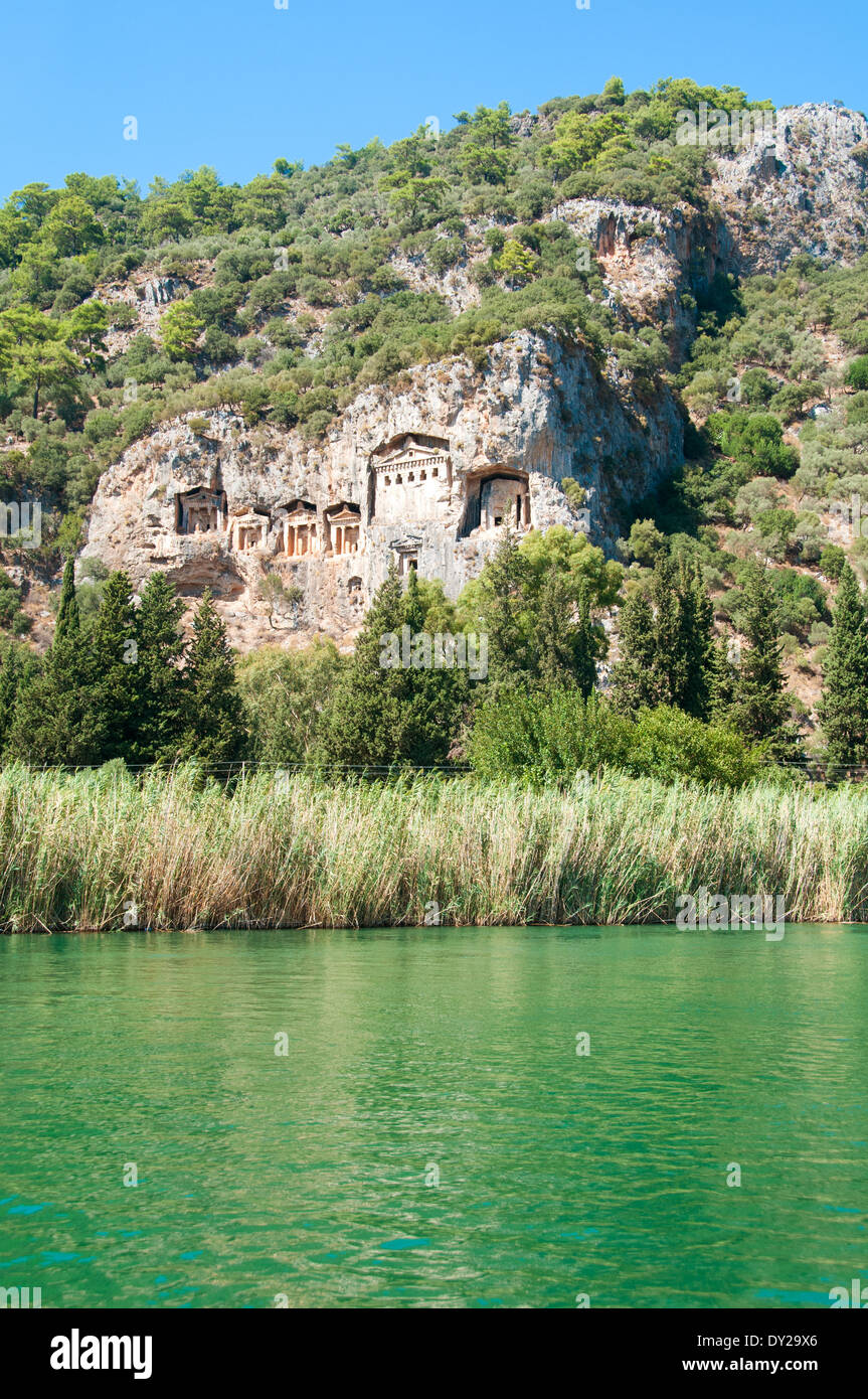 Lycian tombs on the Dalyan River in Turkey Stock Photo