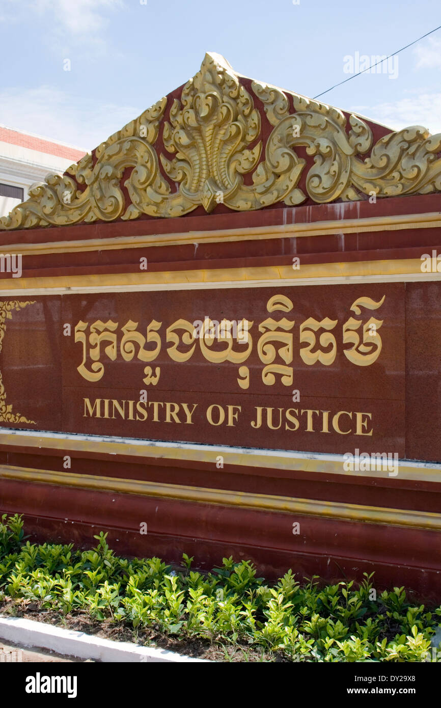 A Sign Marks The Location Of The Ministry Of Justice In Phnom Penh