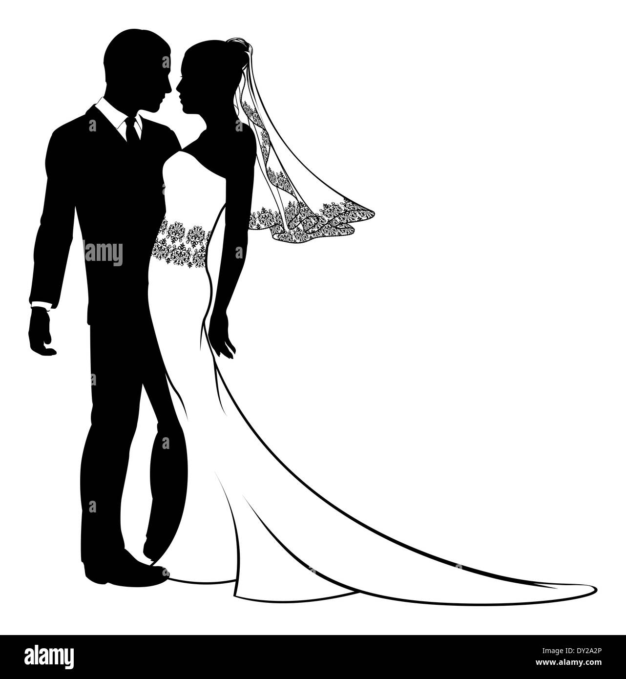 Wedding Couple Bride And Groom Silhouettes Vector Illustration