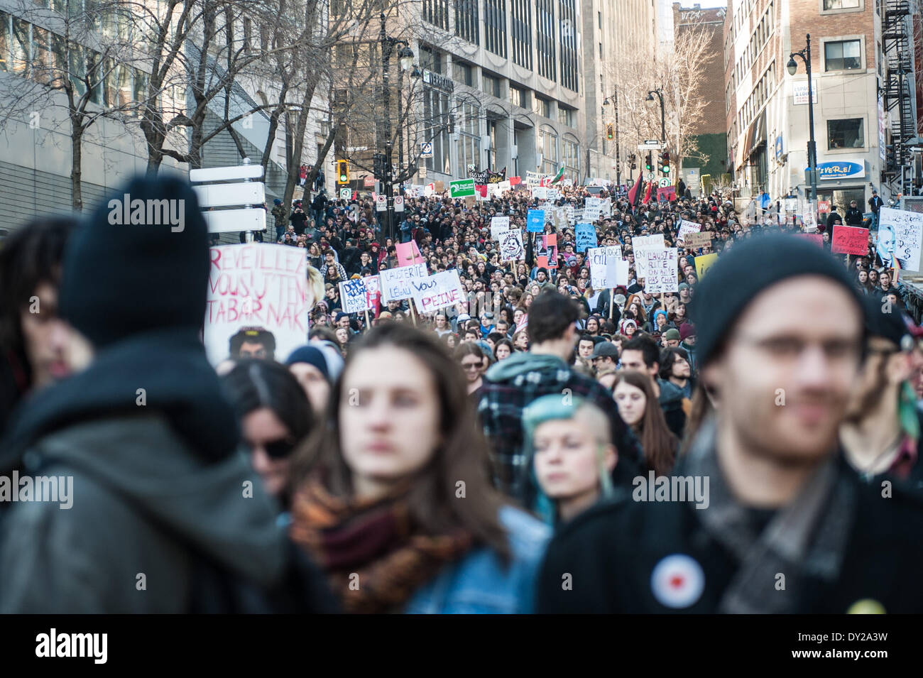 Montreal, Quebec, Canada. 3rd Apr, 2014. Students take to the streets ...