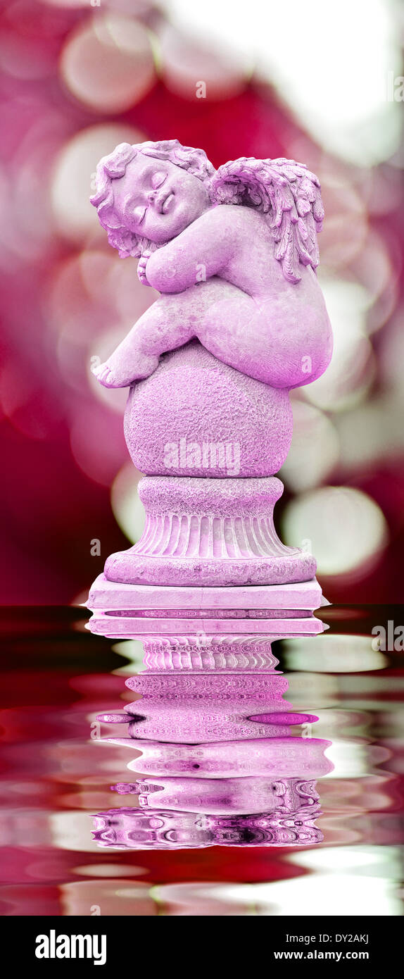 Little Sleeping Angel on red nature background Stock Photo Alamy