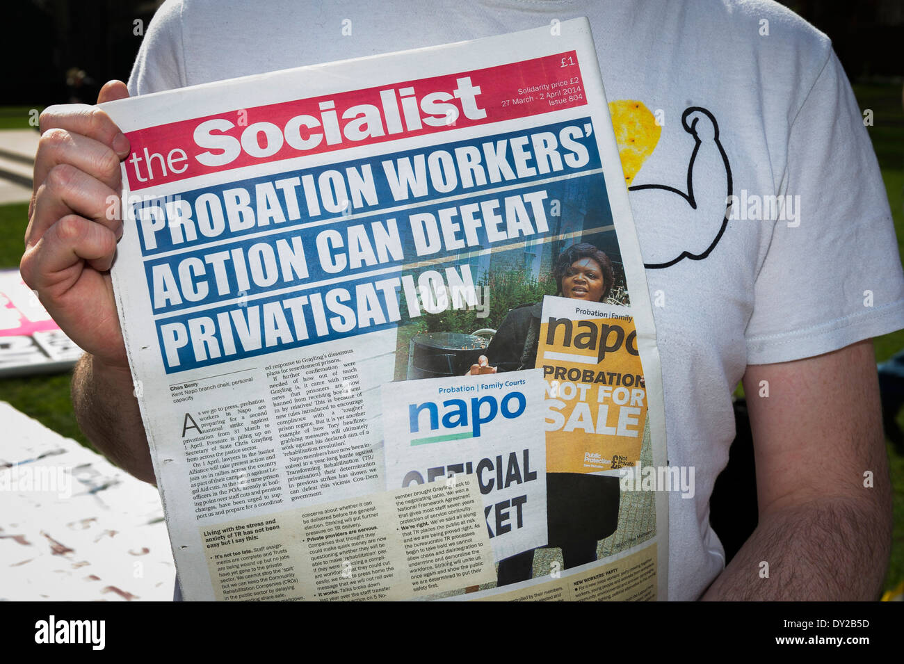 A protester carrying a copy of The Socialist newspaper. Stock Photo