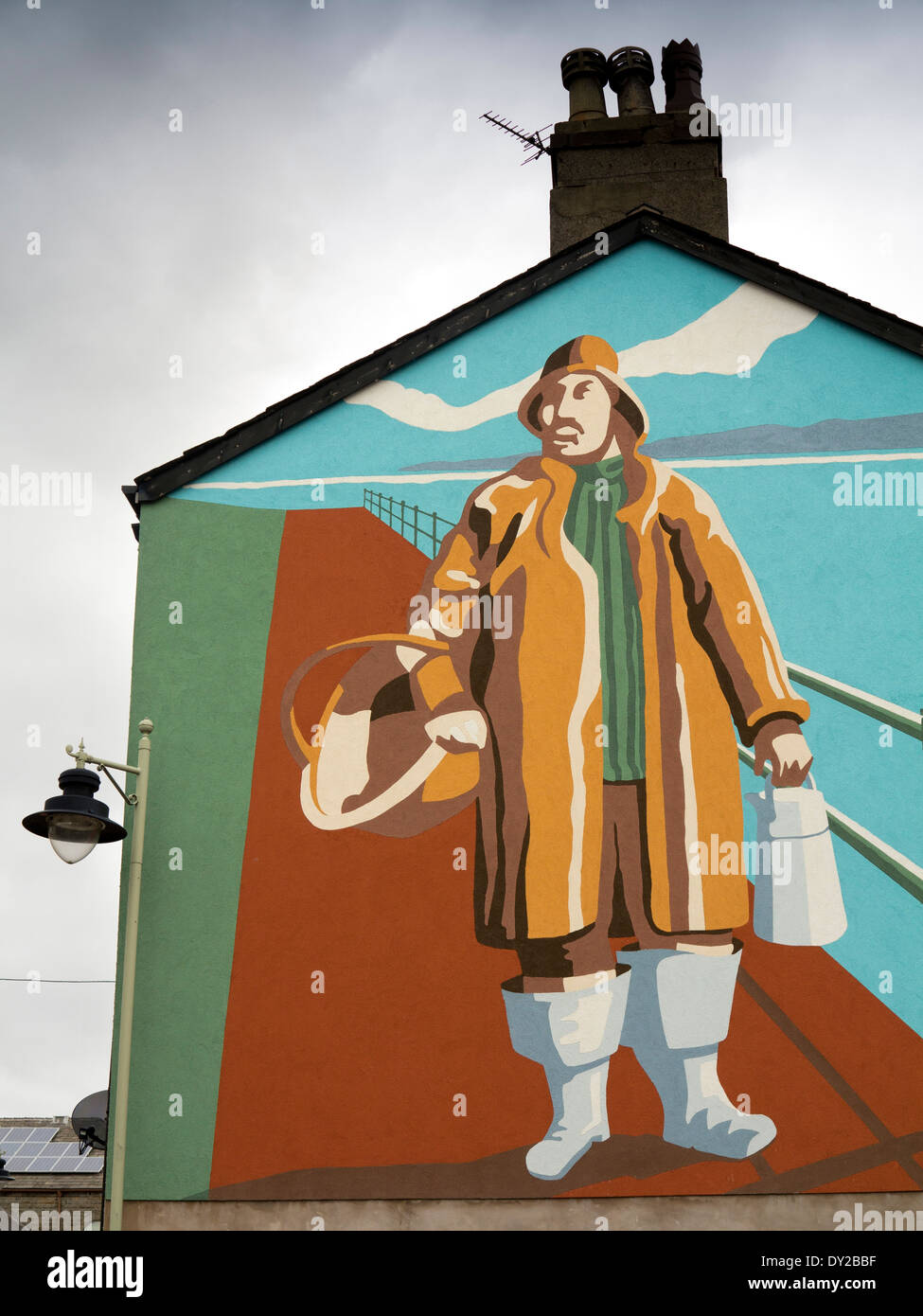 UK, England, Lancashire, Morecambe, Trawler Square, fisherman mural on house gable end Stock Photo