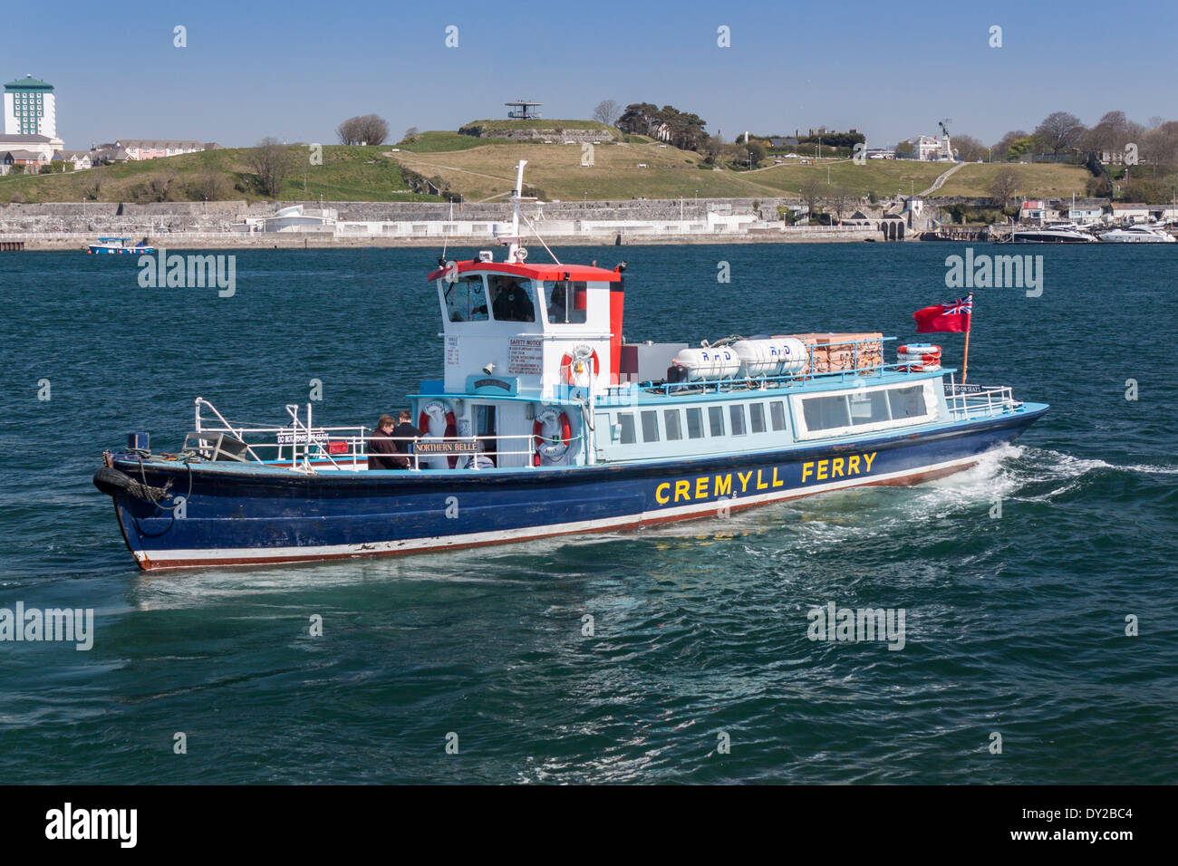The Cremyll ferry runs across the River Tamar from Admirals Hard in Stonehouse, Plymouth, Devon to Cremyll in Cornwall. Stock Photo
