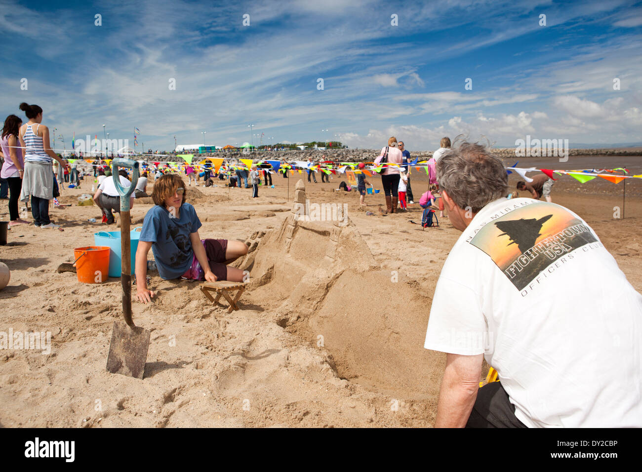 UK, England, Lancashire, Morecambe, beach, Sandcastle Festival competitors Stock Photo