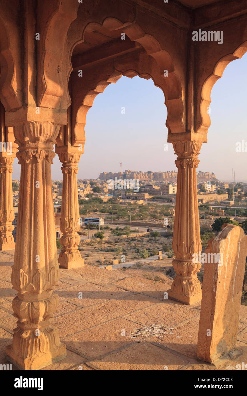 India, Rajasthan, Jaisalmer, Vyas Chhatari Brahmin Cemetery Stock Photo