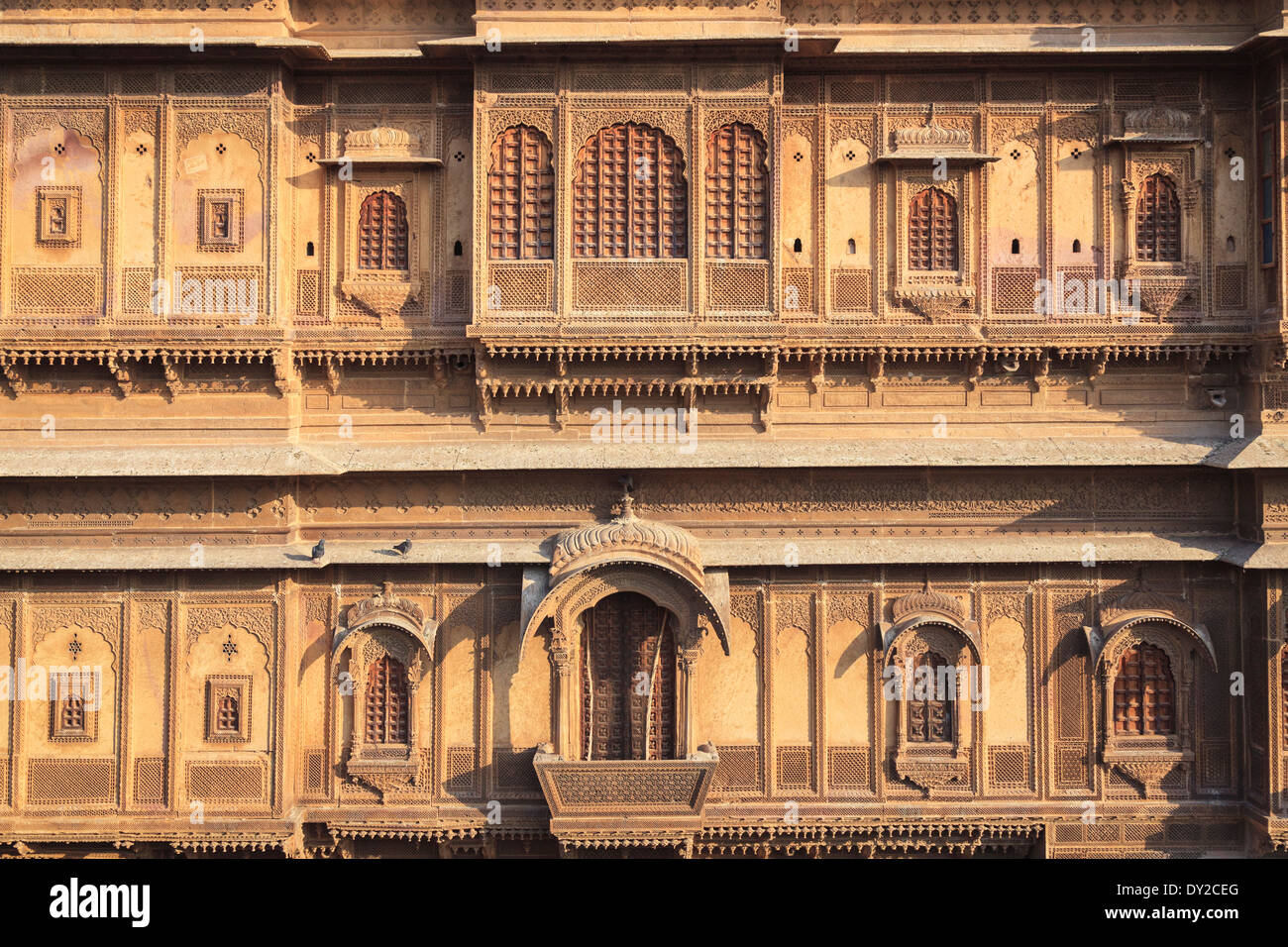 India, Rajasthan, Jaisalmer, Old Town, Patwa Ki Haveli (Traditional Ornately decorated residence) Stock Photo