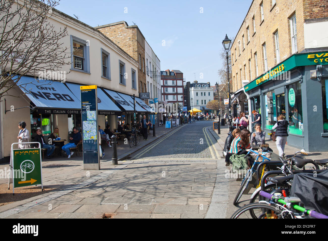 Jerdan Place in Fulham SW6 with Cafes - London UK Stock Photo