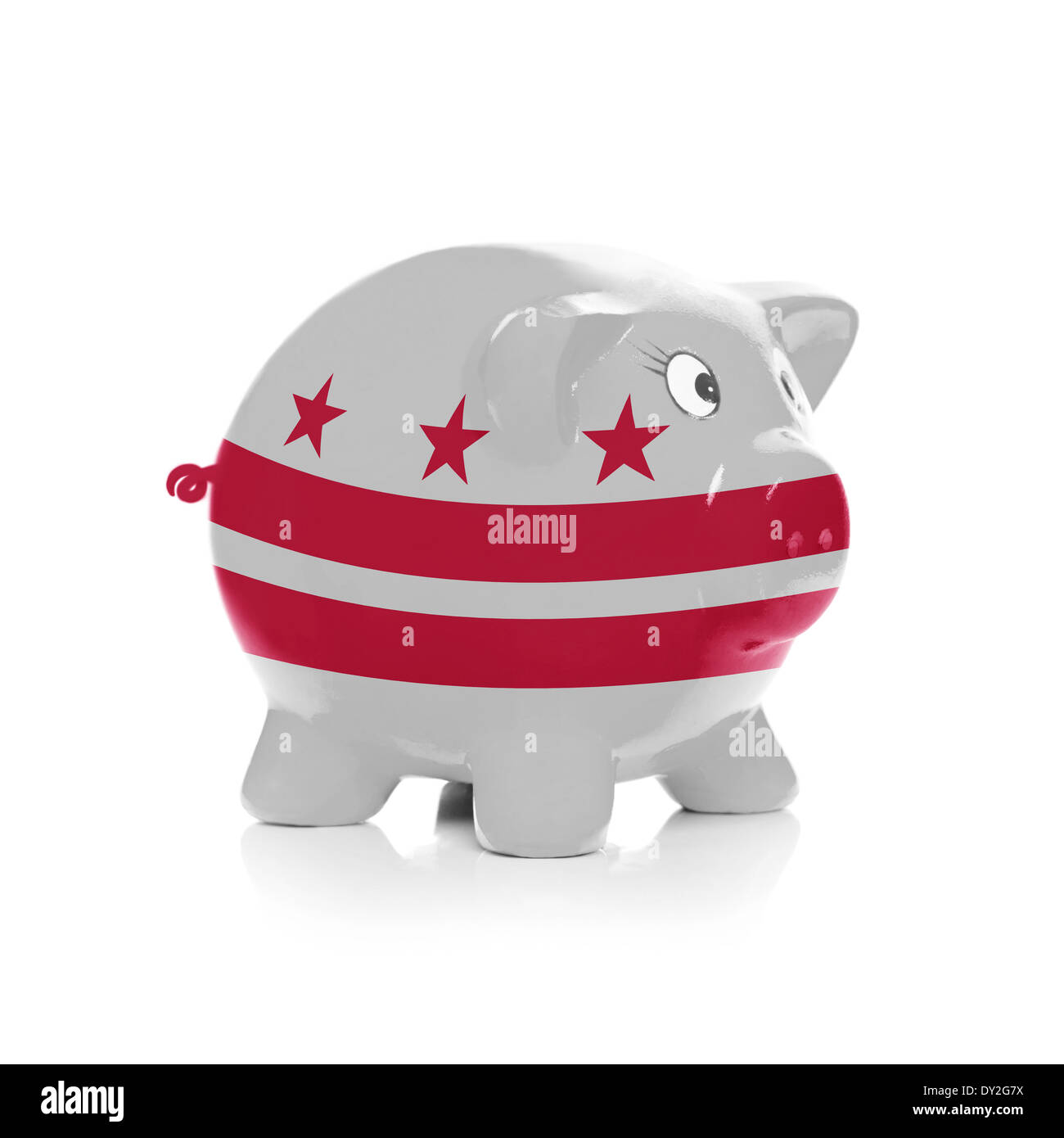 Green piggy bank with dollars sticking out - isolated on white ...