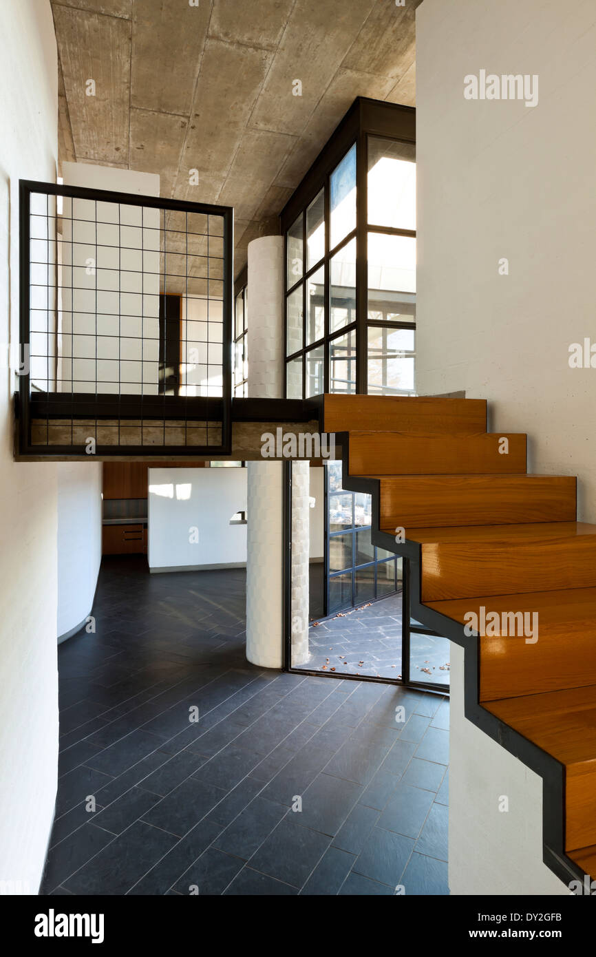 interior modern villa, wooden staircase Stock Photo - Alamy