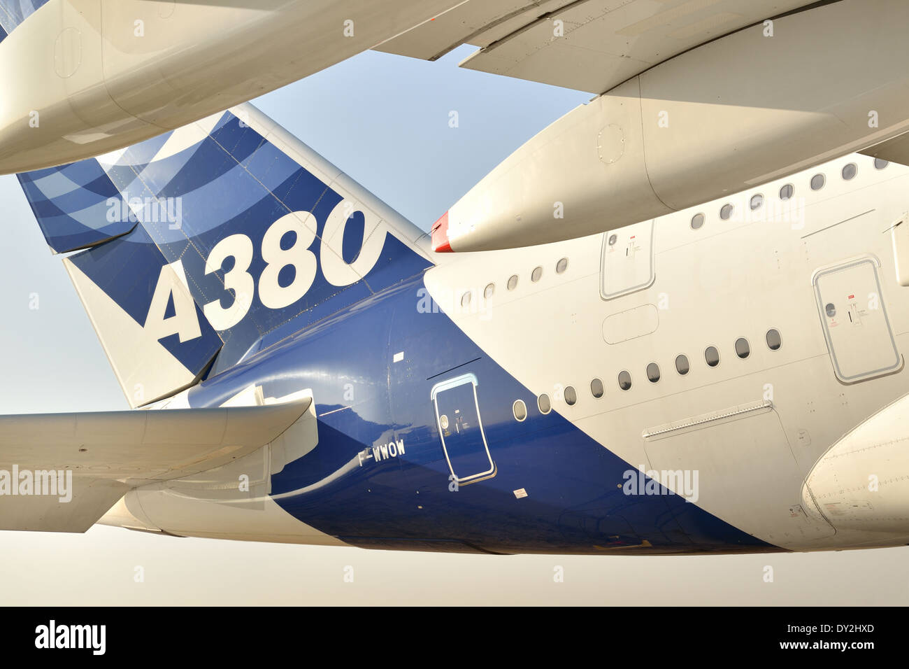 Detail of A380 Airbus prototype tail, in FIDAE 2014 Stock Photo