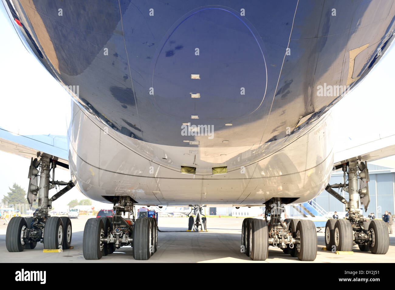 Detail of A380 Airbus  in FIDAE 2014 Tail landing gear Stock Photo