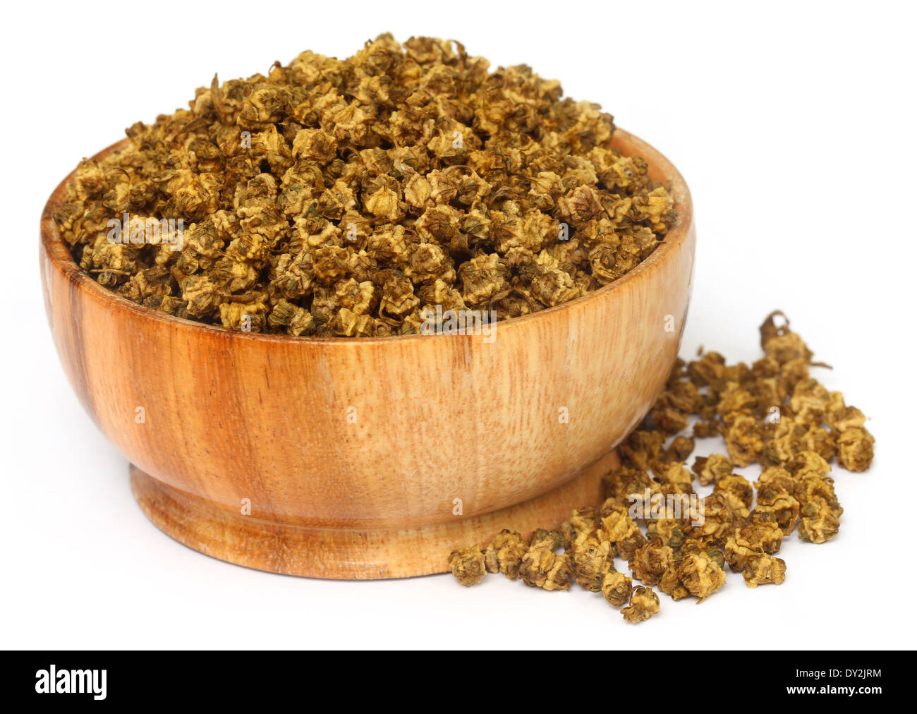Spinach seeds on a wooden bowl Stock Photo